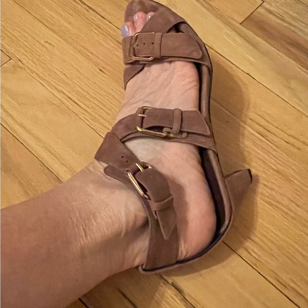J. Crew Luka Suede strappy taupe low heeled Sandals